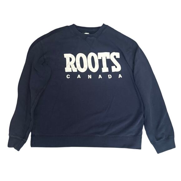 Roots Canada Navy Crewneck Sweatshirt Logo Pullover Unisex Large - Picture 1 of 4
